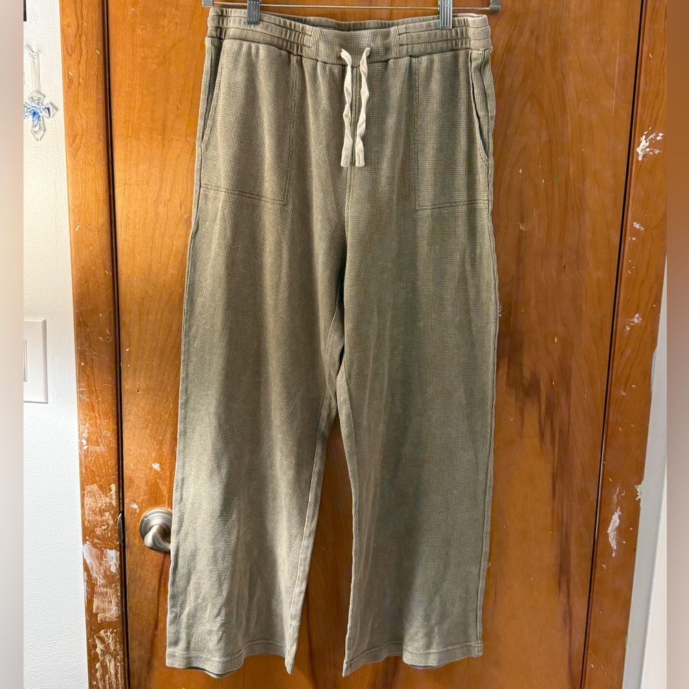 washed green high rise wide leg lounge pants